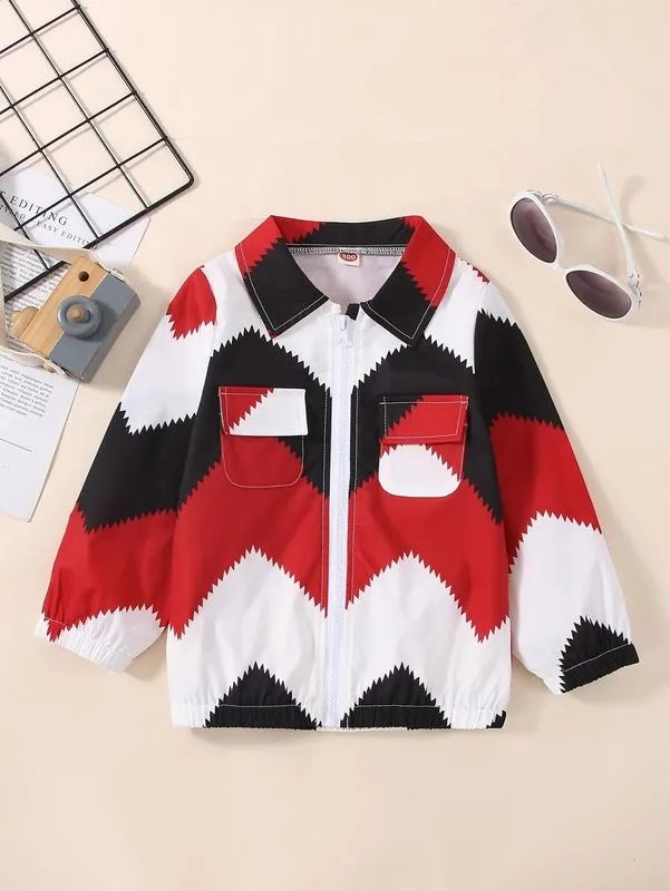 Toddler Boys Chevron Print ColorBlock Flapp Pocket Jacket Hon