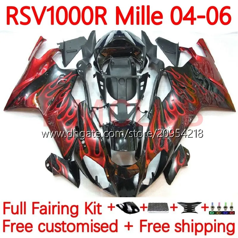 MOTO FATINGS PARA APRILIA RSV1000R MILLE RV60 RSV-1000 RSV1000 R RR 04 05 06 BODADE 160NO.13 RSV1000RR RSV 1000 R 1000R 1000RR 2004 2005 2006 Kit de corpos Flames vermelhos