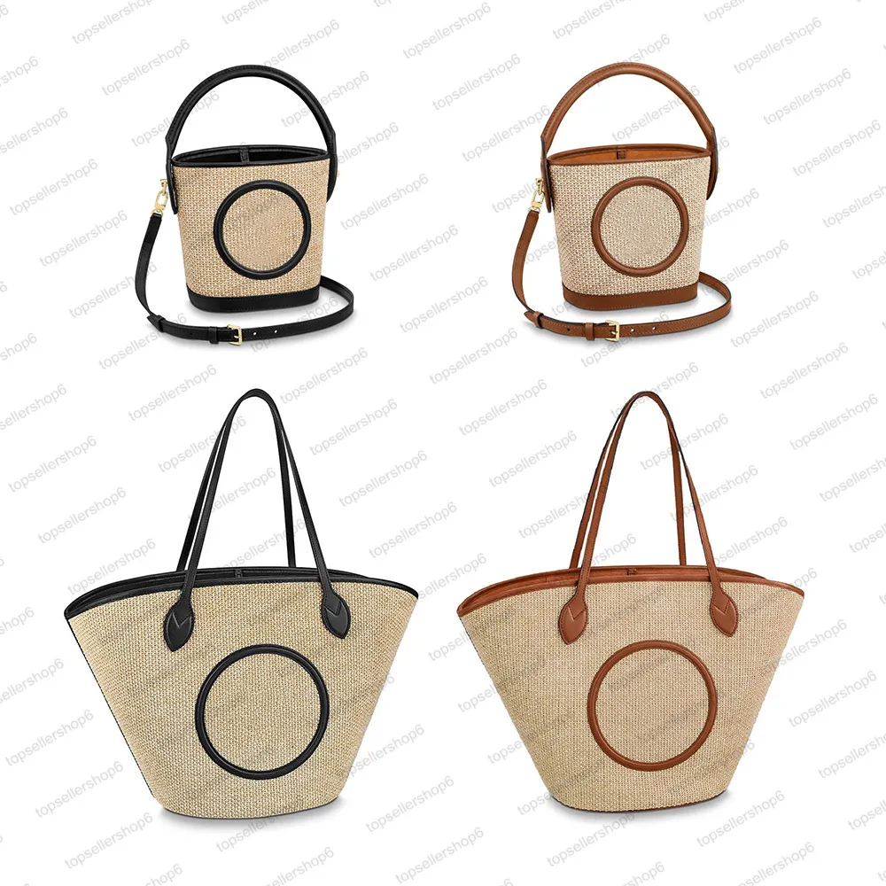 M59808 M59962 SAINT JACQUES Designer dam raffia strandväska äkta kalvskinn BUCKET shopping Handväska clutch crossbody handväska axelväska