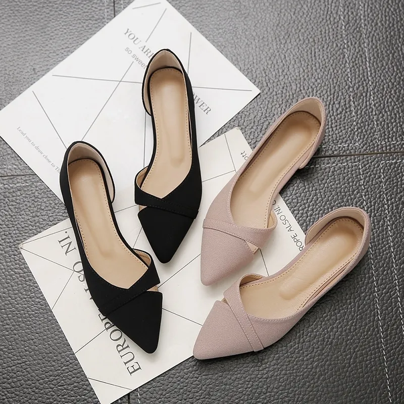 Women Flats Pink Black Pure Pure بالإضافة إلى الحجم الصغير 34 كبير 41 42 43 44 من جلد الغزال المدبب منصلقات القدم ، Office Office ، أحذية كعب مسطح 220613