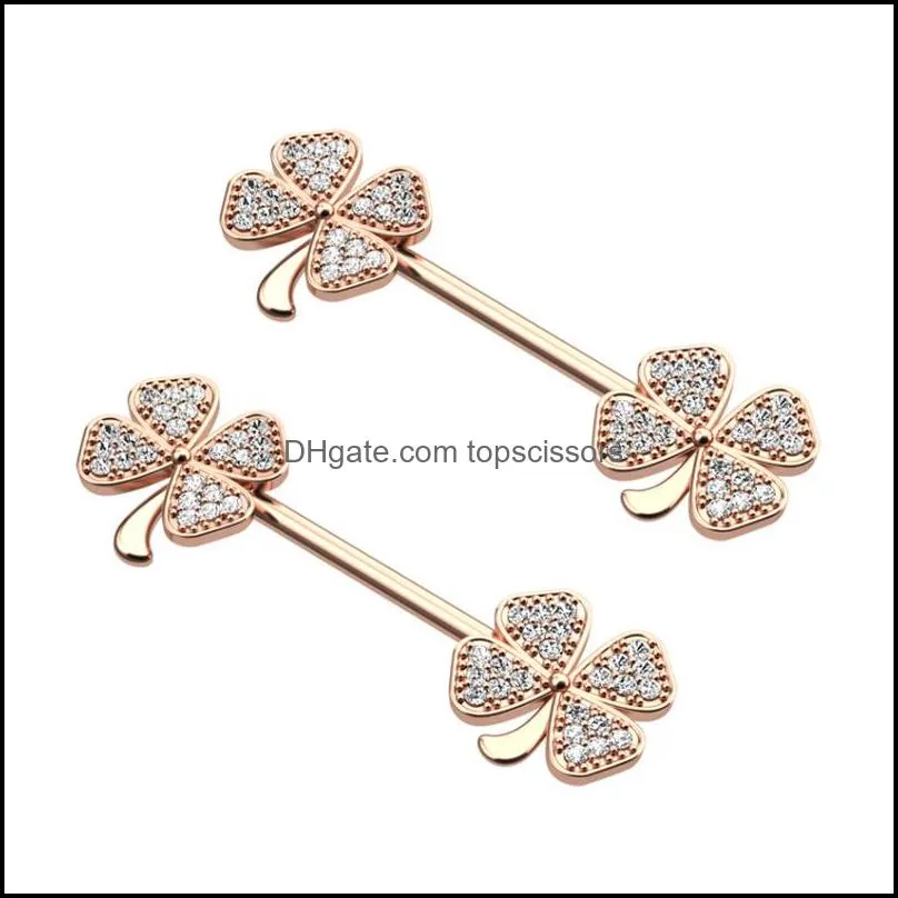 14g leaf clover nipple rings stainless steel butterfly dangling nipples ring shield barbell for women and grils