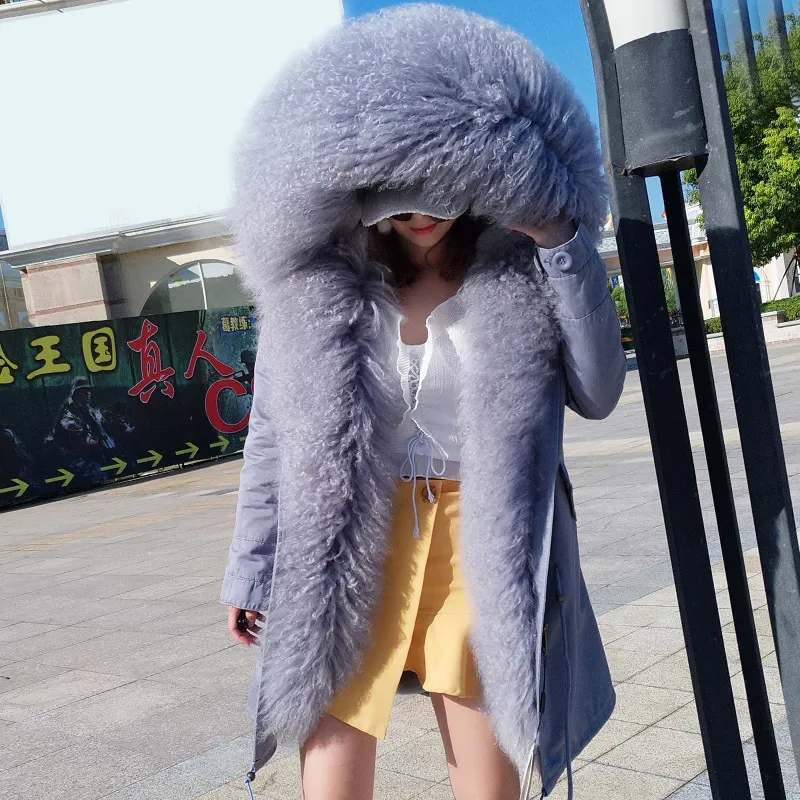 Abrigos de invierno para mujer 20 MAO MAO KONG moda para mujer lujosa parka de piel de cordero mongolia piel de oveja abrigo con capucha prendas de vestir chaqueta de invierno 201103