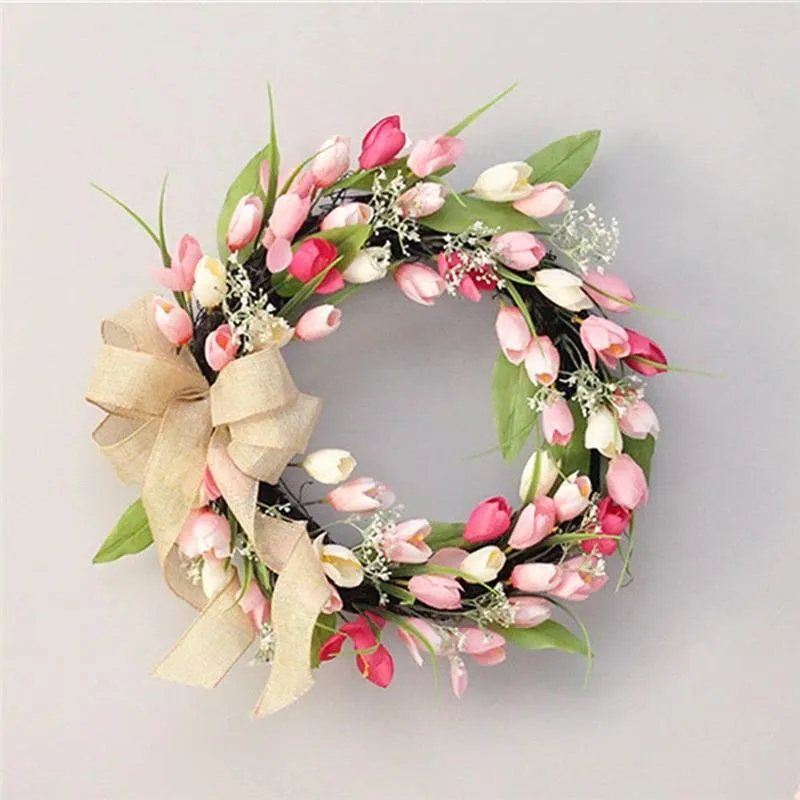 Decorative Flowers & Wreaths Pendant Wall Garland Outdoor Wreath For Front Door Tulip Easter Decoration Hanging DecorationsDecorative