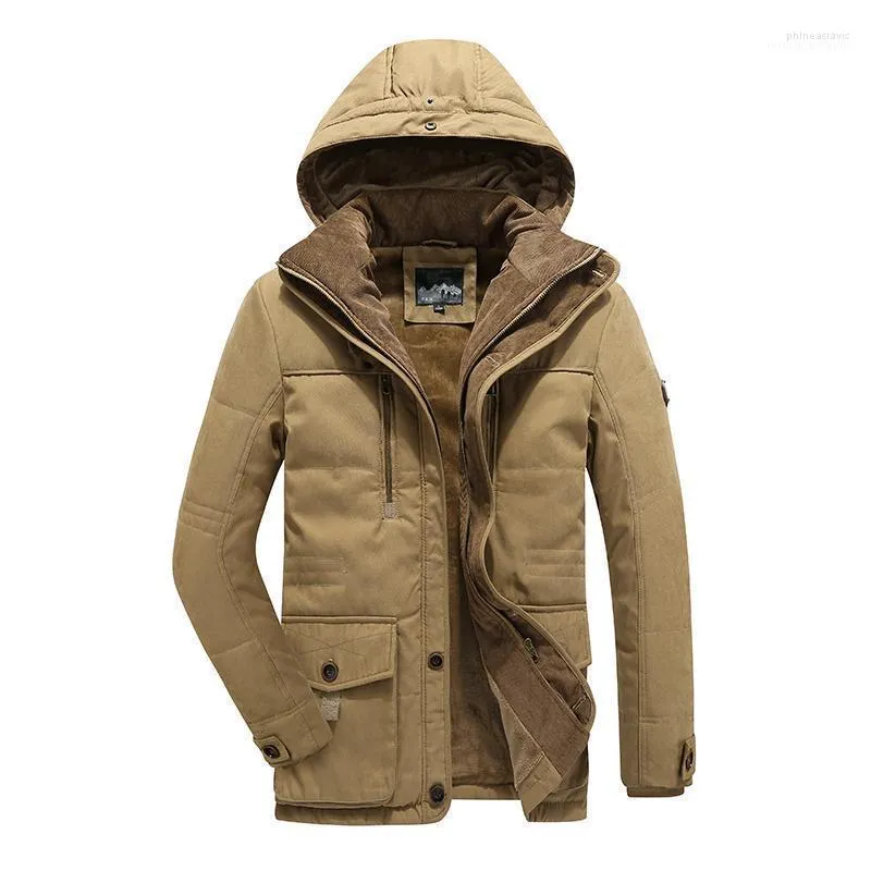 Heren down parkas dikke jas katoen met katoen-geveed kaki plus fluwelen jas winter wol fleece casual overjas mid-lengte windbreaker heren phin22