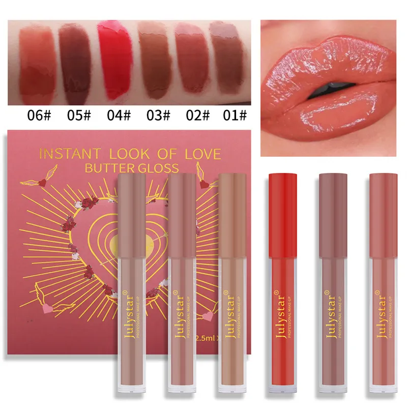 Mirror Water Lip Gloss 6 st/set varaktig hög glans Lätt läppglasyr Bekväm bär läppstift