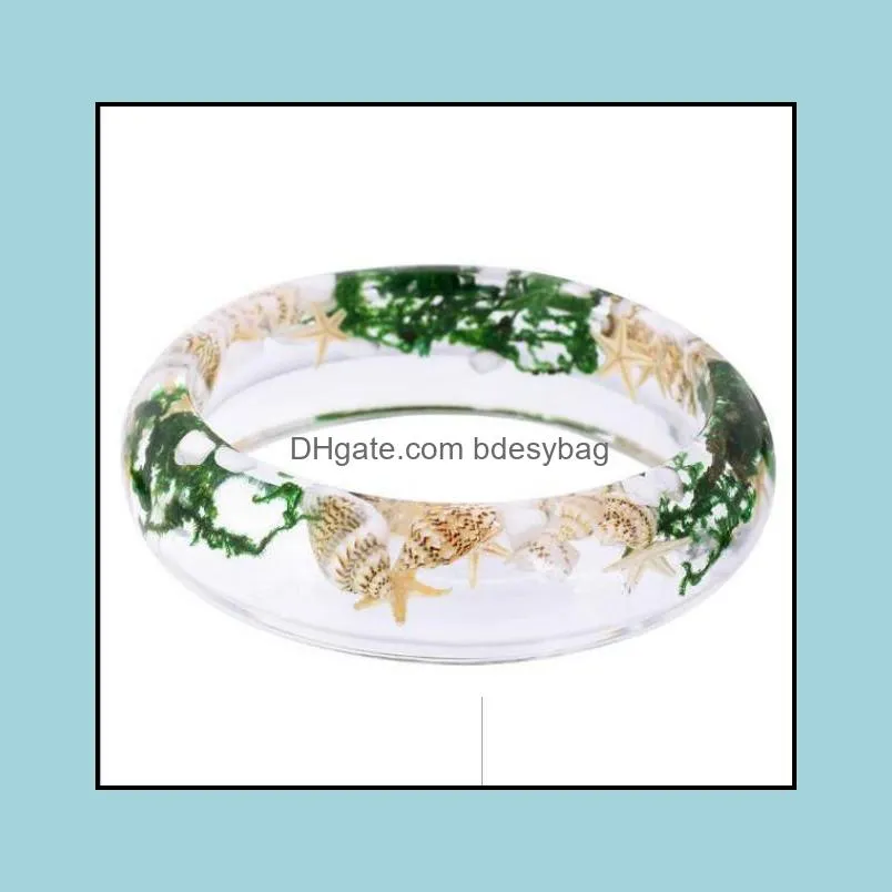 Transparent Epoxy Clear Lucite Resin Bangle Bracelet Women Bracelets Bangles with Dried Flower Plants Specimen Amazon Hot Sale