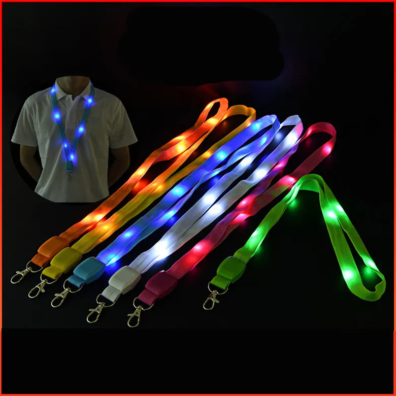 Led Rave Toy Led Light Up Lanyard Key Chain ID Badge Necklace Keys Holder Hanging Rope Lanyard med lätt glöd i mörkret