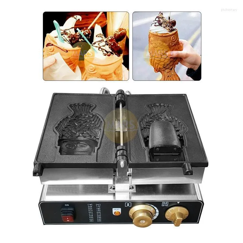 Machines à pain Taiyaki Machine à gaufres japonaise en forme de poisson Machine à crème glacée en acier inoxydable Mini cône de poisson Cuisson Plaques de fer Phil22