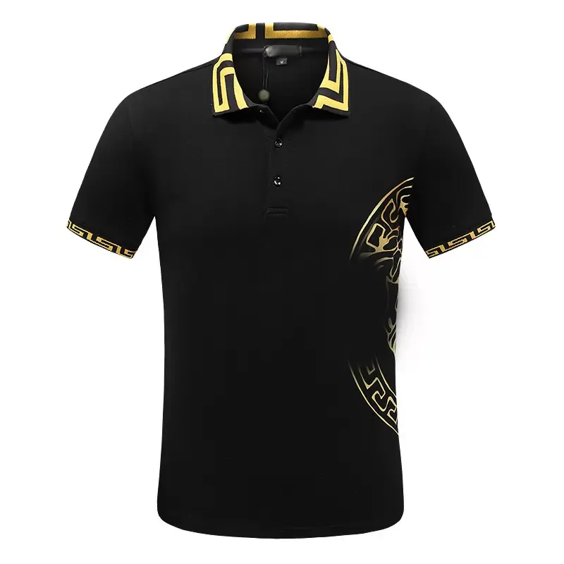 Modedesigner mens polos skjorta t-shirt sommar avslappnad broderad medusa mönster ren bomull hög sreetbusiness mode svart och vit krage skjortor m-3xl0ay3