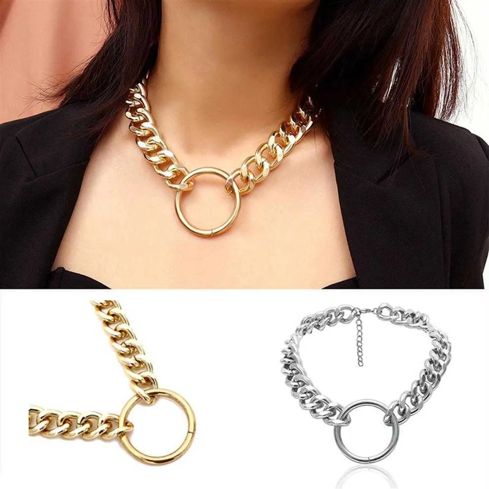 Punk Vintage Chunky Curb Chain Halsband för kvinnor Elegant guld silver krage choker tröja kedja halsband251w