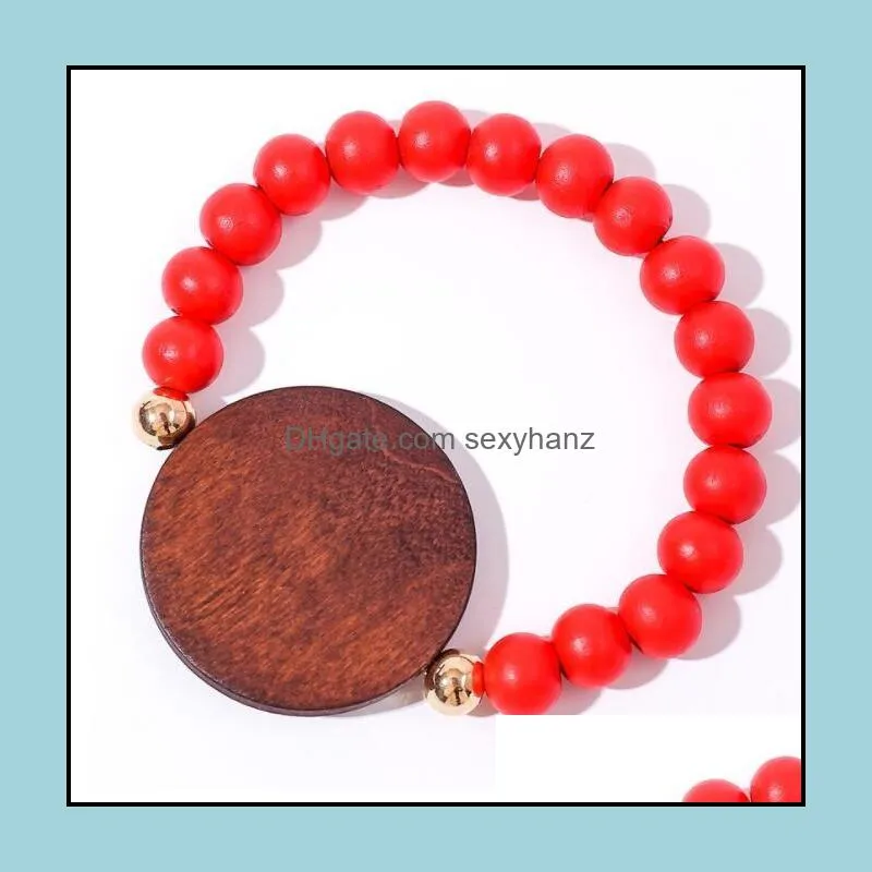 candy color wood beaded bracelet for women men gift personalized wooden beads stretch bracelets