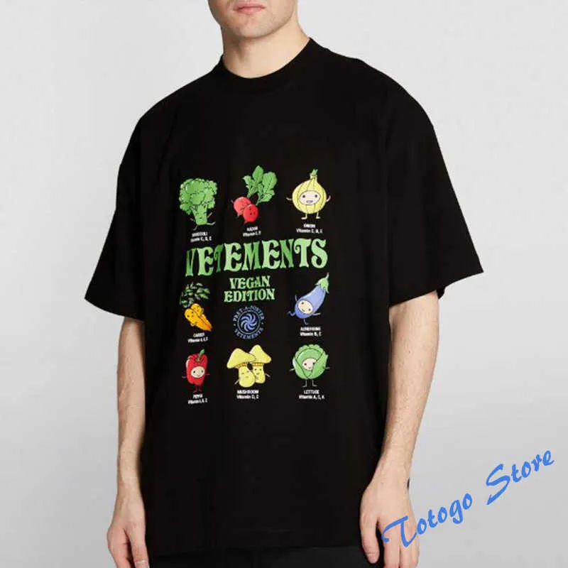 All-match nieuwe VTM T-shirt cartoon groente afdrukpatroon brief top streetwear Vetements t-shirts casual paar mode