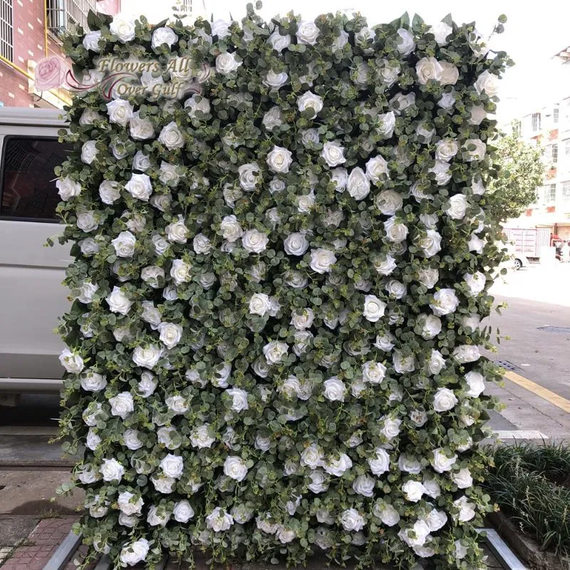 Decorative Flowers & Wreaths Artificial Flower Wall And Fake Runner Use White Rose Money Leaves For Wedding Background DecorationDecorative