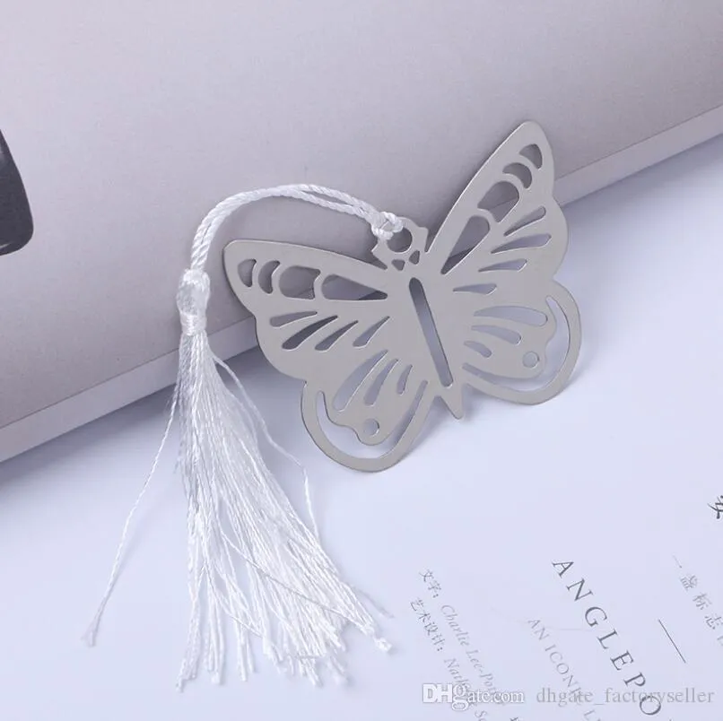 Hollow Butterfly Metal Bookmarks With Mini Greeting Cards Tassels Kawaii Stationery Pendant Wedding Favors Gifts LX3935