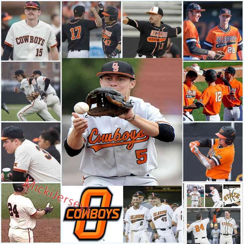 XFLSP 2022College Custom Oklahoma State Cowboys Baseball Jersey 19 Marcus Brown 26 Jaxson Crull 31 Nick Denicola 14 Noah Sifrit 4 Orlando Salinas 5