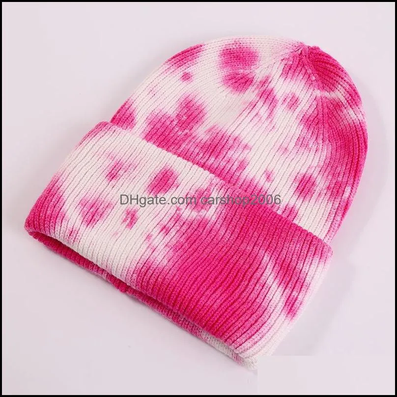 fashion knitted warm hats autumn winter women color tie dye short beanie caps headwear hip hop street wear hat