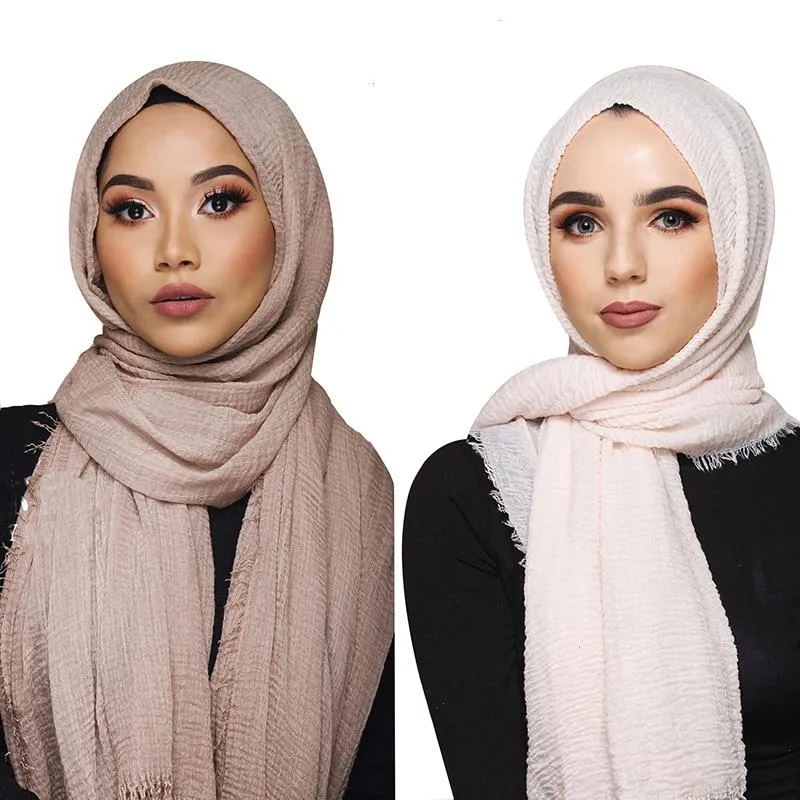 Women Muslim Crinkle Hijab Scarf Femme Musulman Soft Cotton Headscarf Islamic Shawls And Wraps