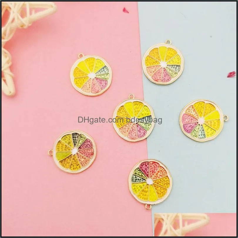 10pcs Colorful Slices Charms Metal Orange Slices Enamel Charm Pendant For Fashion Jewelry Making Earring Bracelet Floating