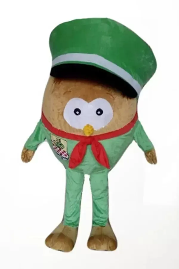 2022 Hochwertiges grünes Hut-Eulen-Maskottchen-Kostüm für Halloween, Weihnachten, Cartoon-Charakter-Outfits, Anzug, Werbebroschüren, Kleidung, Karneval, Unisex-Erwachsene-Outfit