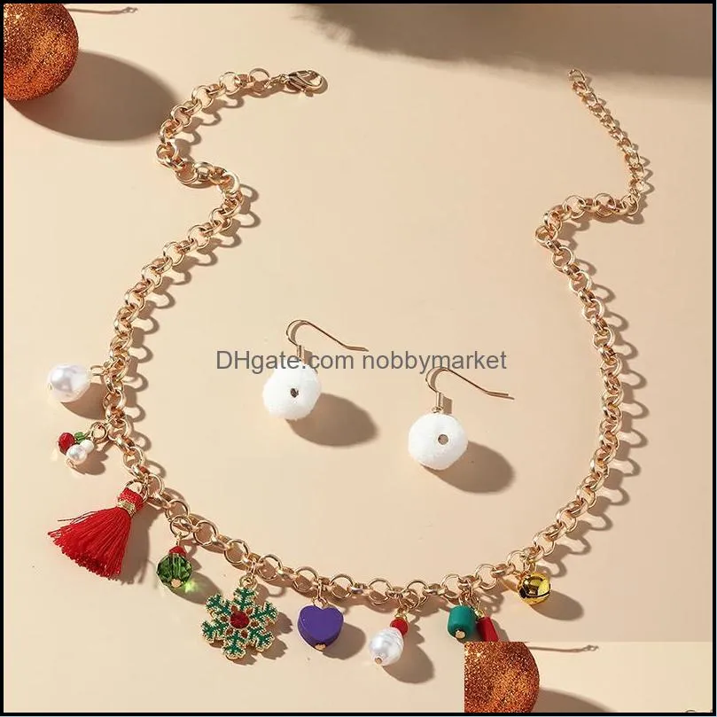 Orecchini Collana Set di gioielli Natale europeo e americano Cartoon Mti- Tree Snowflake Holiday Drop Delivery 2021 4Ofrq