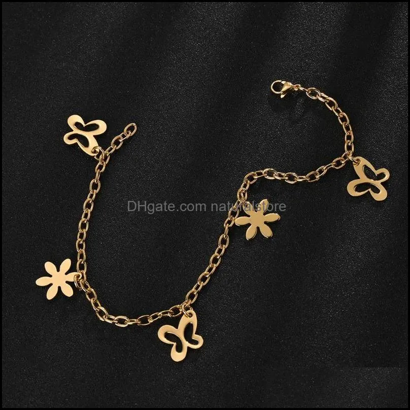 charm bracelets 1pc gold butterfly charms anklet for women stainless steel flower summer beach ankle bracelet foot chain jewelrycharm