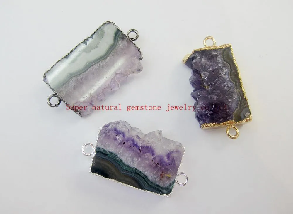 Colares pendentes GEODE NATURAL GEODE AMETHYST Drusy Cluster Slice 2Loops Gem Stone Jewelry 5pcs/lotpendandes de colar