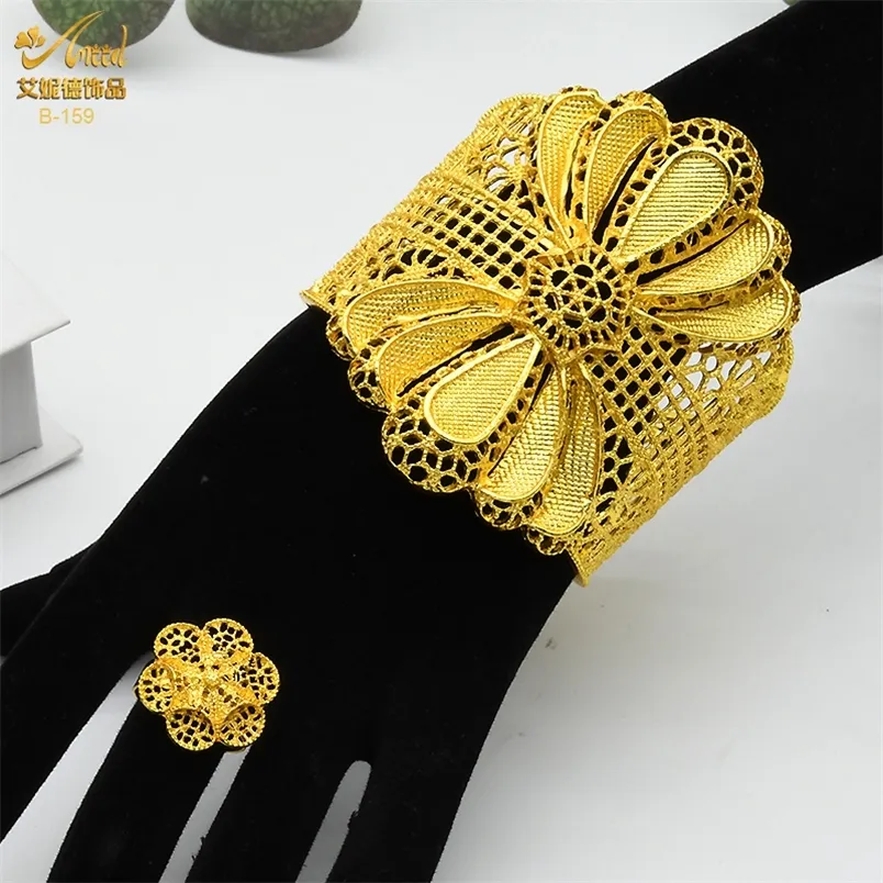 Aniid Fransa Lüks 24K Altın Renkli Kadınlar için Gelin Dubai Altın Kaplama Kumbası Bilezik Nijeryalı Düğün Afrika Mücevherat 220715