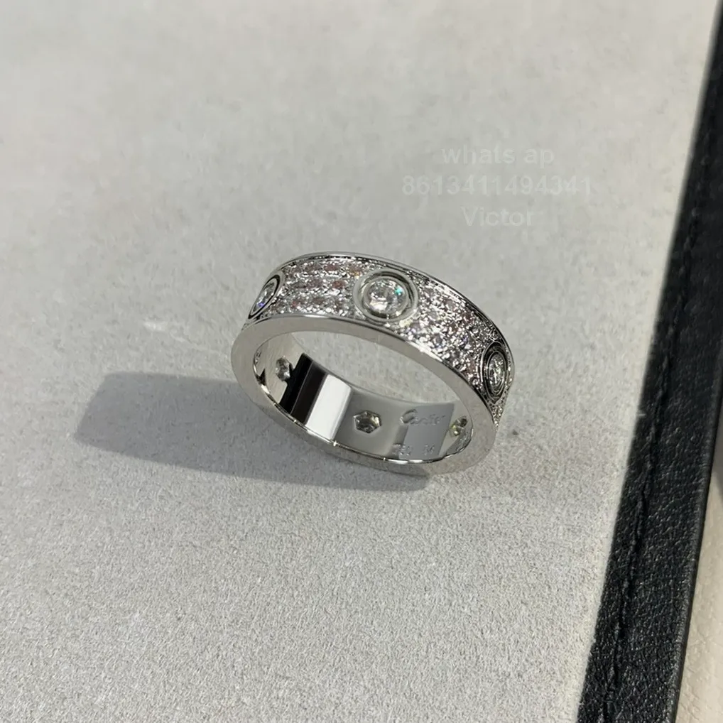 Love Ring Full Diamond Wide 5-6 мм V Gold 18k никогда не исчезает роскошный бренд Официальные репродукции с коробками пары кольца изысканный подарок против аллергии кольцо