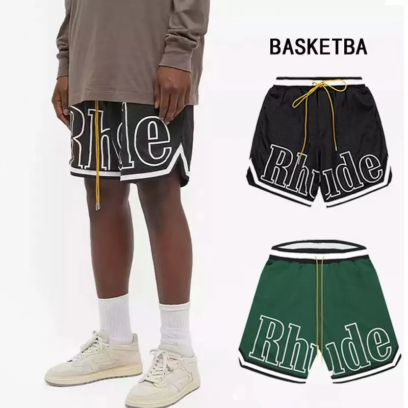 Mens Mesh Shorts Mode Hommes Femmes Casual Skateboard Réfléchissant Hip Hop Plage Rhude Poche Haute Qualité Bordure Blanche Court Taille Asiatique ZRJF