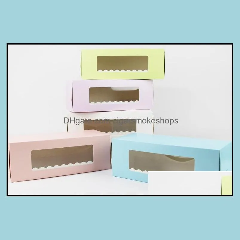 5 Colors Long Cardboard Bakery Box for Cake Roll Swiss Roll Boxes Cookie Cake Packaging W9273