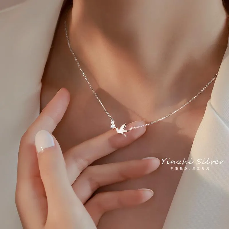 Chains Korea Temperament Cute Swallow Literary Short 925 Sterling Silver Clavicle Chain Trendy Female Necklace JewleryChains