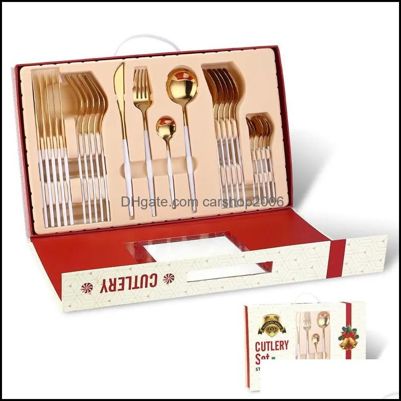 merry christmas tableware set 24 pieces christmas gifts dinnerware knife fork spoon set tableware cutlery christmas decorations vt1834