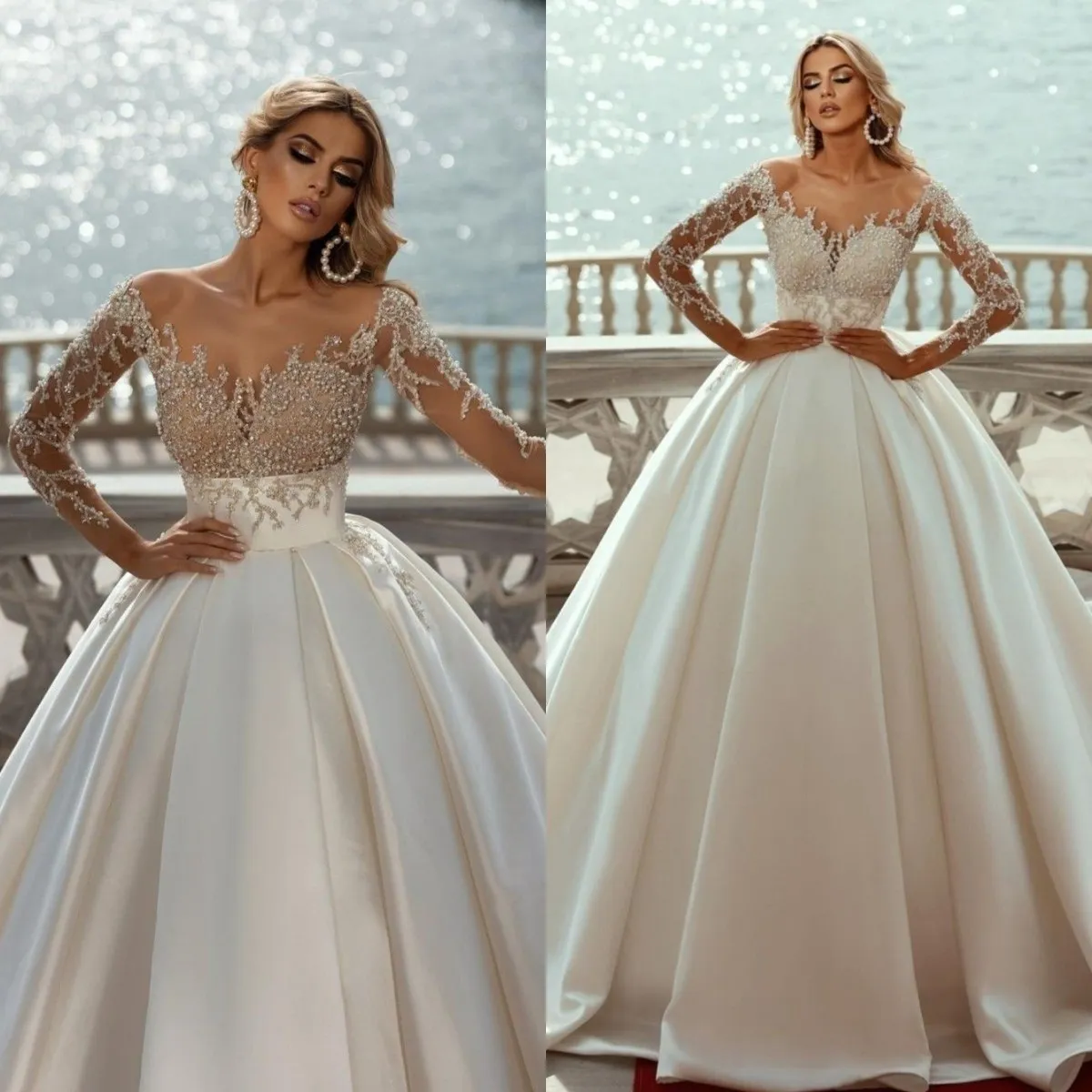 A Line Wedding Dresses for Bride Gowns 2022 Long Sleeve Pearls Customise Arabian Retro vestido de novia