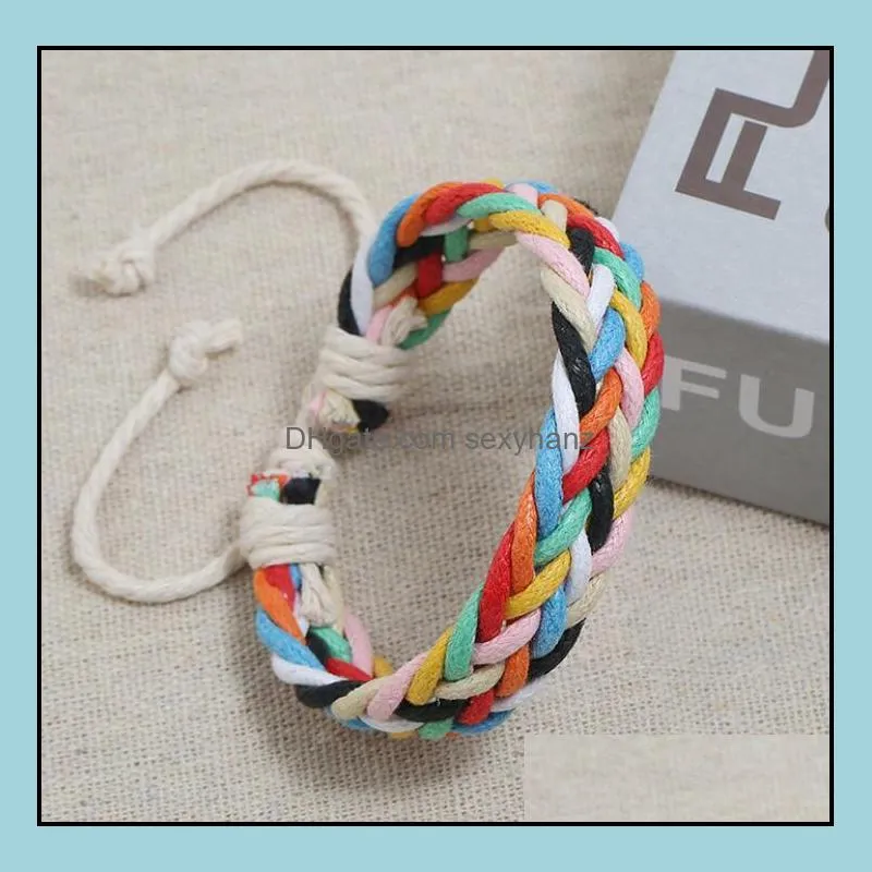 Hand weave colorful bracelet charm Adjustable bracelets bangle cuff wristband for women men Xmas gift jewelry 6 colors