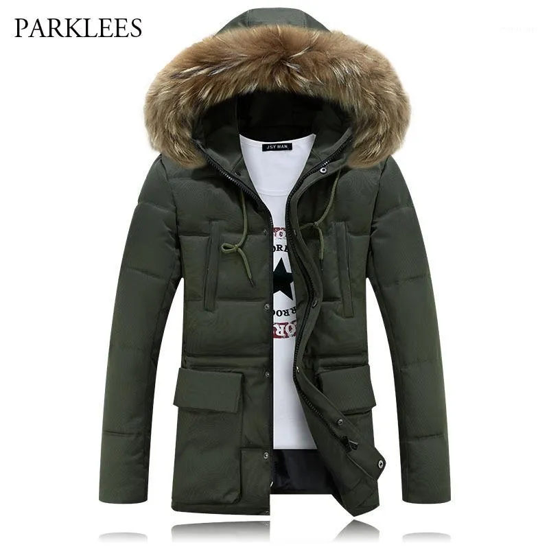 Long Hoooded Parka Men 2022 Warm Winter Jacket Fashion Brand Design Solid Manteau Homme Hiver Big Fur Outwear Army Green 4XL