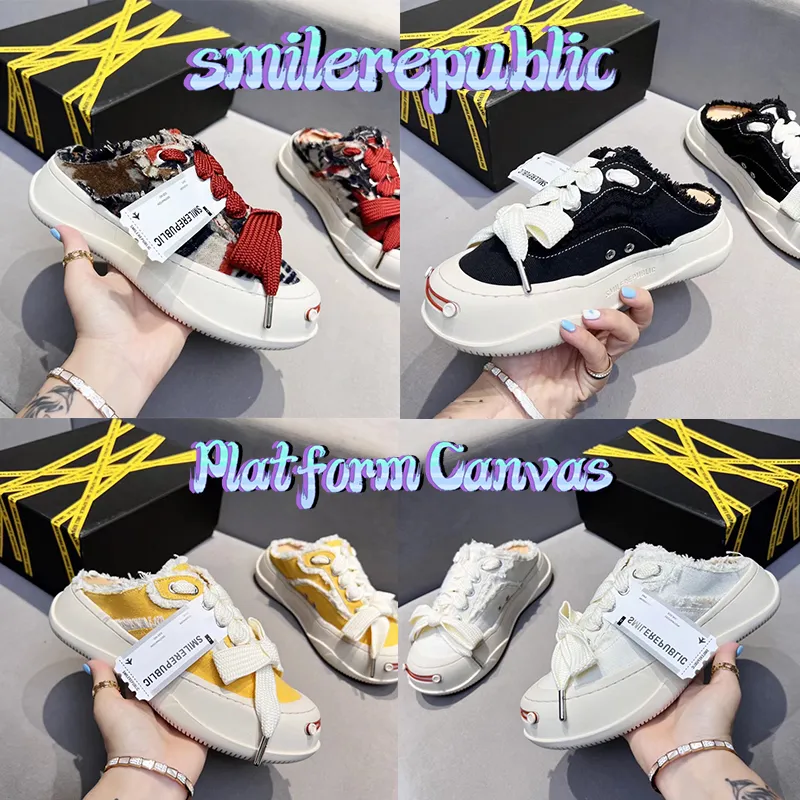 Nya casual skor smilerepublic sr street chunky sole plattform canvas mule sneaker m￤n kvinnor svart vit split mule rosa lyx toffel designer sneakers