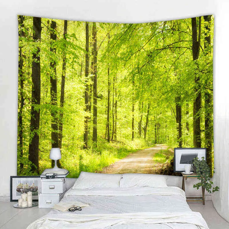 Sunshine Woods Landscape Decorative Wall Rugs Art Deco Blanket Curtains Hanging Home Bedroom Living Room J220804