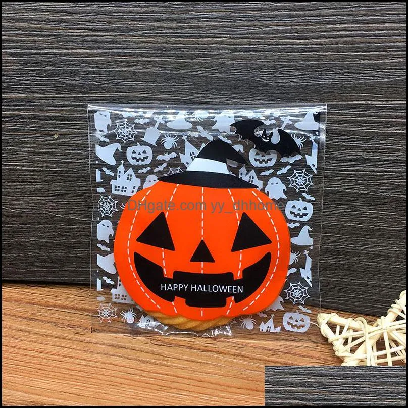 100pcs halloween self adhesive cookie bag candy plastic bag cookie biscuit plastic bag pumpkin ghost printed gift bags for cookie