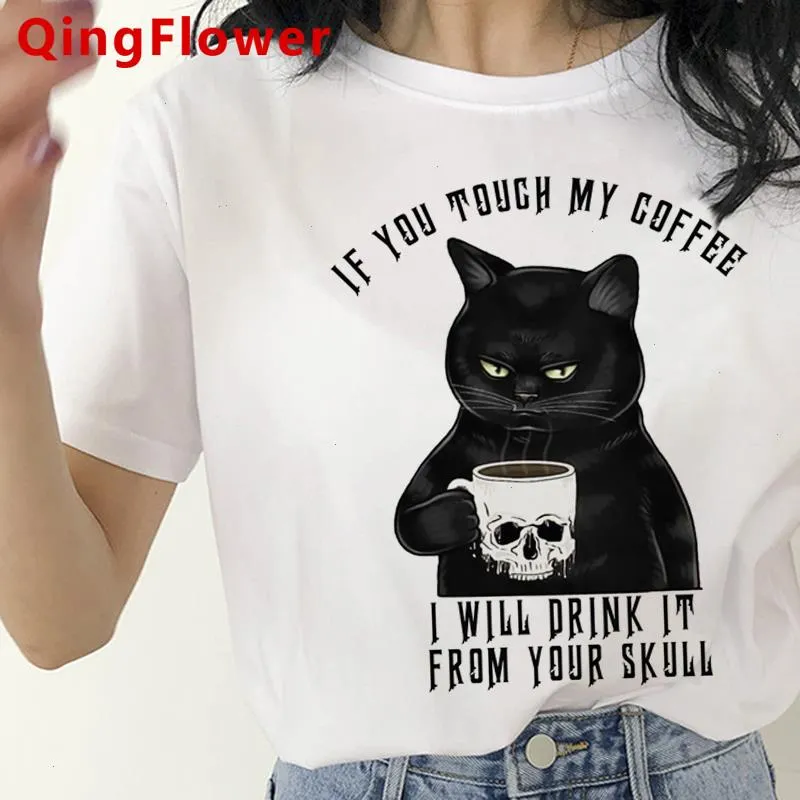 kawaii 고양이 탑 티 여성 그래픽 여성하라 주쿠 텀블러 화이트 티셔츠 그런지 플러스 사이즈