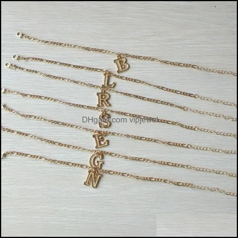gold plated figaro chain bracelet anklet wholesale fashion letter initial anklet
