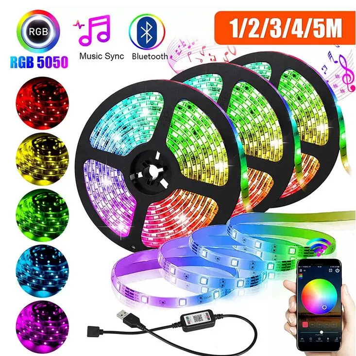 USB LED Strip Light SMD 5050 RGB Colorful DC5V Flexible Light Tape Ribbon Bluetooth Waterproof TV Background Lighting