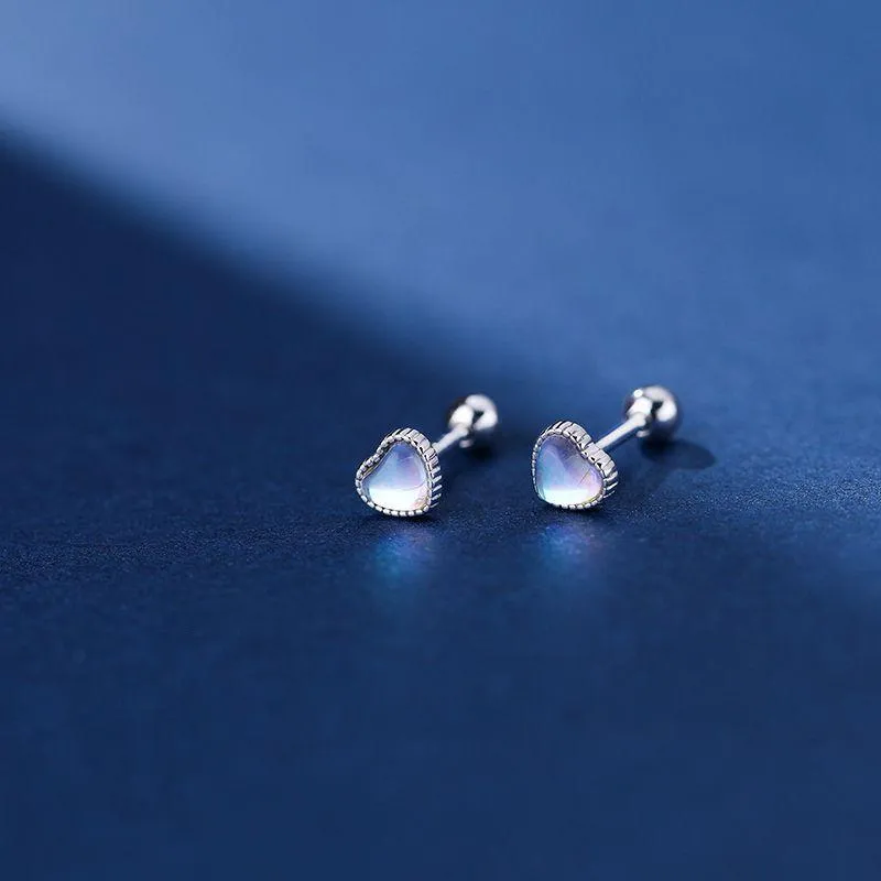 Stud Sterling Silver Moonstone Heart Oorbellen voor vrouwen Mini Spiral Bead Tragus Kraakbeen Piercing oor sieraden Geschenken Stud