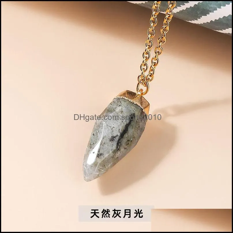 circular cone stone crystal charms gold chain pendant necklaces amethyst rose quartz wholesale jewelry for women