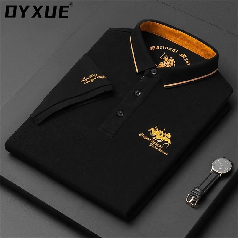 Dyxue märke lyxig högkvalitativ designer 100%bomullspolo skjortor för män sommar manlig skjorta korta ärmkläder 220706