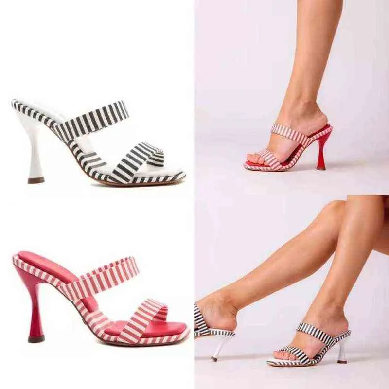 Sandálias nxy sapatos femininos novos femininos de salto alto listrado bloqueio de cores listradas steletto calcanhar quadrado feminino de moda