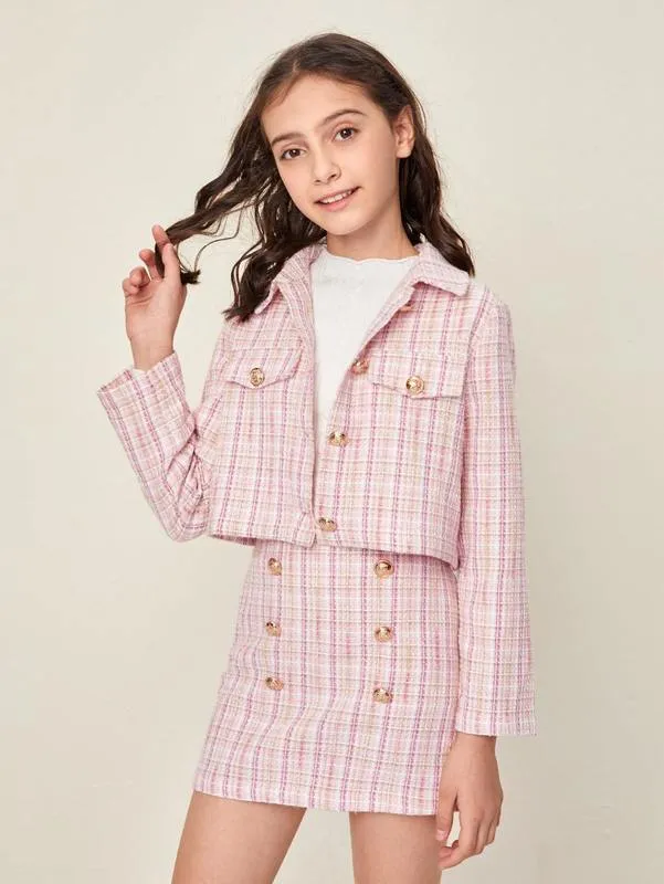 ワンピース sheller gold button box pleated tweed ワンピース sheller gold button box pleated tweed TWEED GOLD