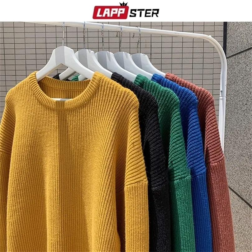 LAPPSTER Männer Koreanische Mode Pullover Herren Winter Harajuku Dicken Pullover Männliche Pullover Harajuku Streetwear Solide Pullover 201203