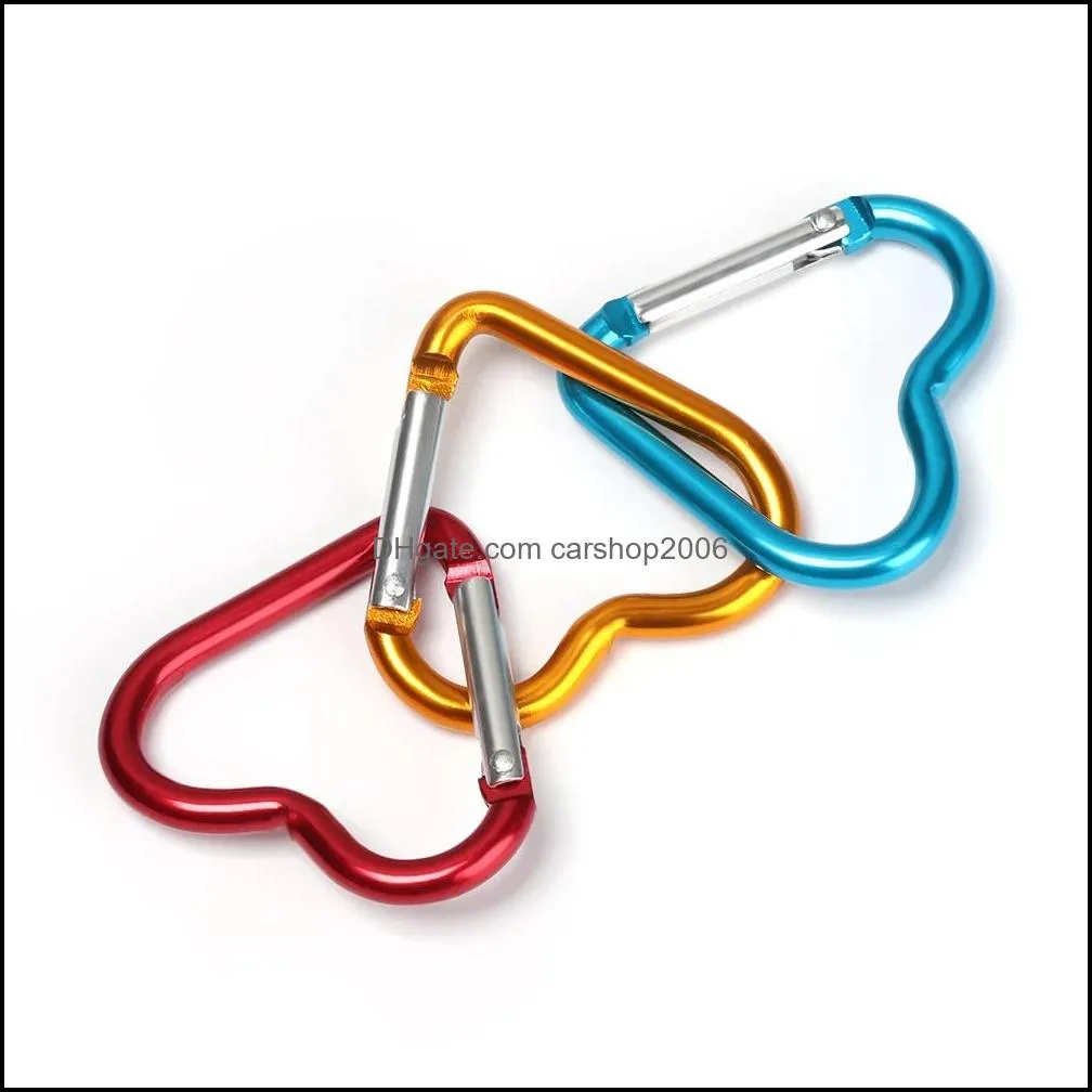 carabiner keyrings heart shaped keychain outdoor sports camp snap clip hook hiking aluminum metal convenient hiking camping clip on