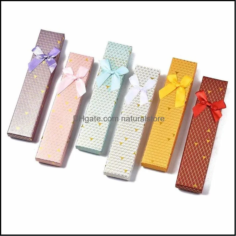 12pcs Cardboard Jewelry Gift Packaging Box Rectangle Necklace Bowknot/Flowers Cases With Sponge Jewellery Organizer Mixed Color 220510