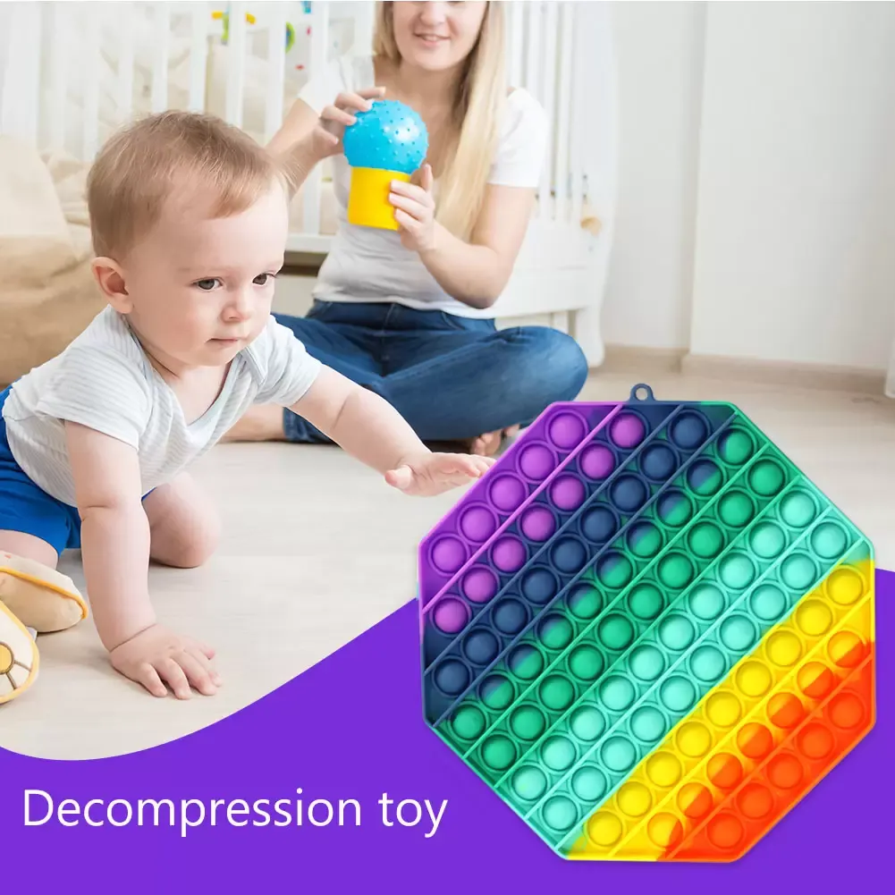 Big Size Rainbow Push Pop It Bubble Sensory Fidget Toys Autism Need Squishy Stress Reliever Adult Kid PopIt Decompression Toy Kids Gift